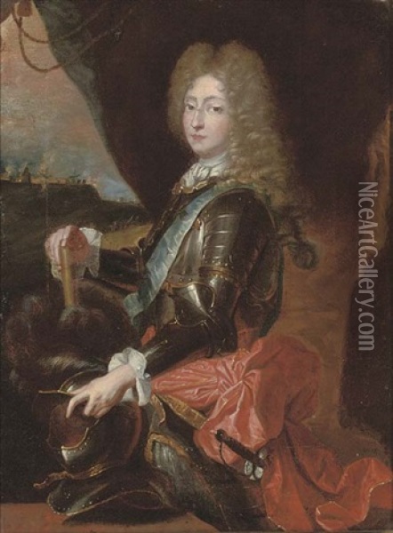 Portrait Of A Gentleman (prince Eugene Of Savoy?) In Armour Oil Painting - Hyacinthe Rigaud