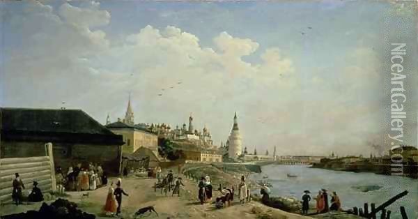 View of the Kremlin from the Kamenniy Bridge, Moscow Oil Painting - Gerard de la Barthe