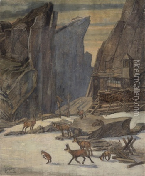 Im Hochgebirge (bergstation) Oil Painting - Hubert Von Zwickle