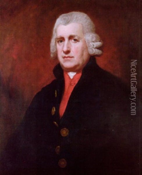 Portrait Of Nicholas Pearse Wearing A Blue Coat And Red Waistcoat Oil Painting - George Romney