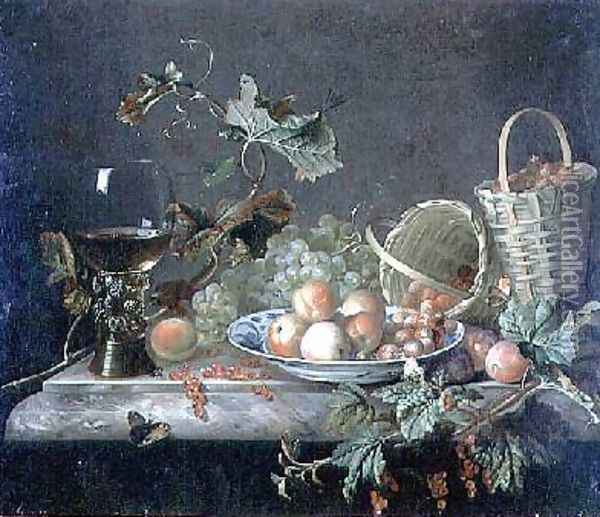 Fruit Piece with Wine Glass 1692 Oil Painting - Barend or Bernardus van der Meer