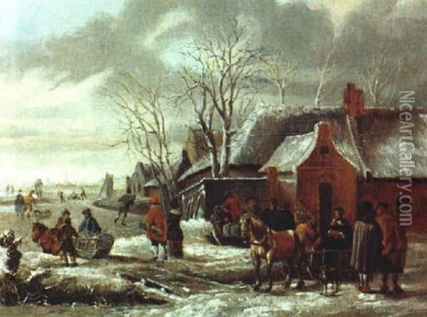 Winterlandschaft Mit Pferdeschlitten Oil Painting - Salomon Rombouts