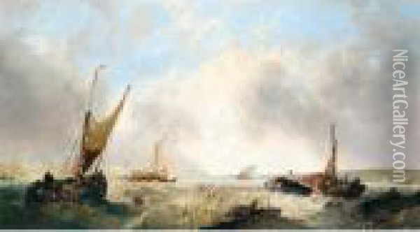 Fishing Boats On The Medway Oil Painting - Alfred Montague