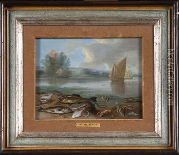 Nature Morte Aux Poissons Le Long D'un Fleuve Oil Painting - Jan van Kessel the Elder