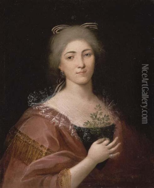 Portrait D'une Jeune Femme Tenant Un Feuillage Oil Painting - Alessandro D'Anna
