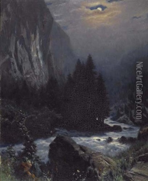 Paysage Au Clair De Lune Oil Painting - Albert Henri John Gos