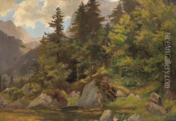 Forest Landscape Oil Painting - Leopold Munsch