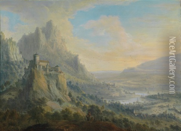 Weite Flusslandschaft Mit Hochgelegener Burg Oil Painting - Cornelis Verdonck