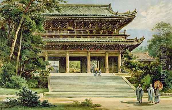 Buddhist temple at Kyoto Japan from The History of Mankind Oil Painting - Heyn, Ernst
