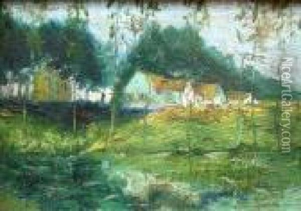 River Landscape Oil Painting - Maximilien Luce