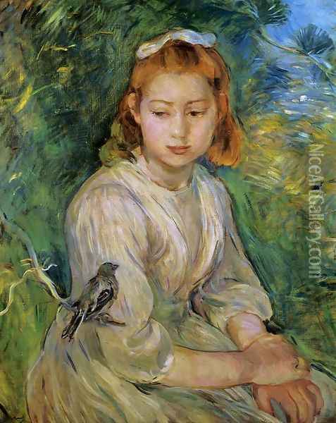 Young Girl With A Bird Oil Painting - Berthe Morisot