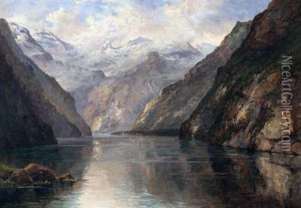 A View Of A Fjord Oil Painting - Johannes Von Ditten