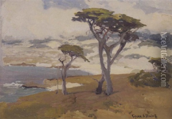 A California Coastline With Cypress Trees Oil Painting - Franz Arthur Bischoff