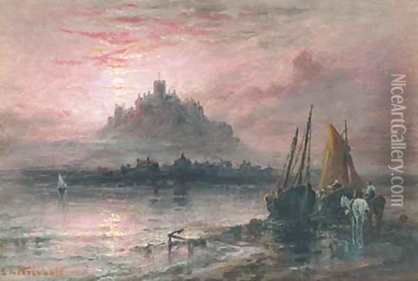 St Michael's Mount at dusk Oil Painting - S.L. Kilpack