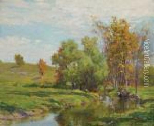 Landscape With Stream Oil Painting - Hugh Bolton Jones