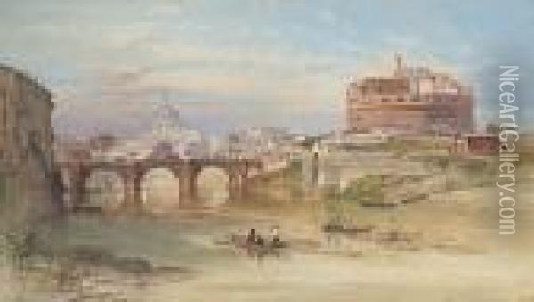 The River Tiber And The Castel Sant'angelo, Rome Oil Painting - Henry Parsons Riviere