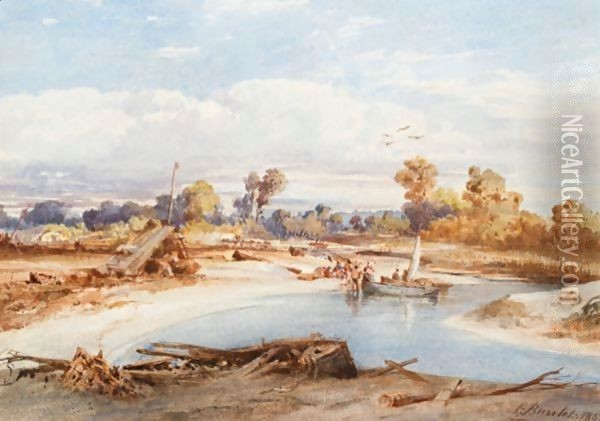 River Landscape With Figures Oil Painting - Louis Buvelot