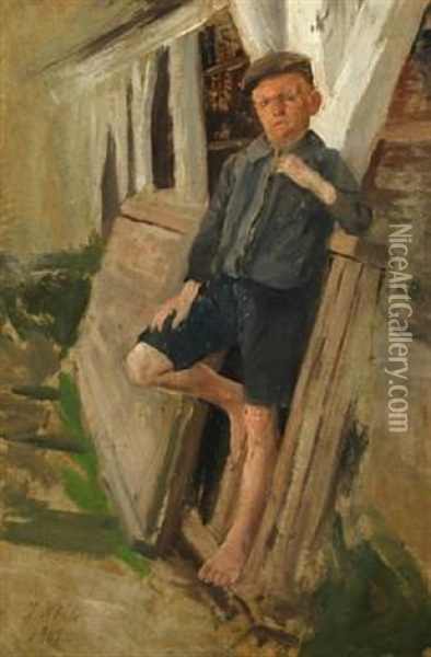 A Peasant Boy Oil Painting - Jacob Nobbe