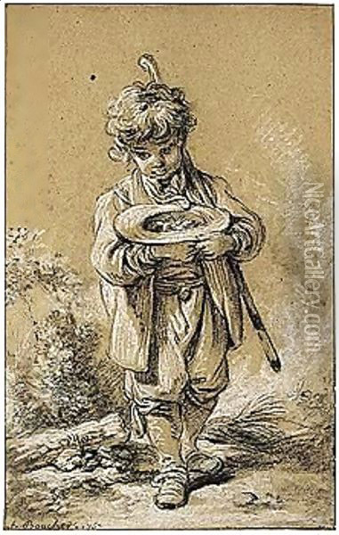 Young Boy Holding A Bird's Nest In His Hat Oil Painting - Francois Boucher