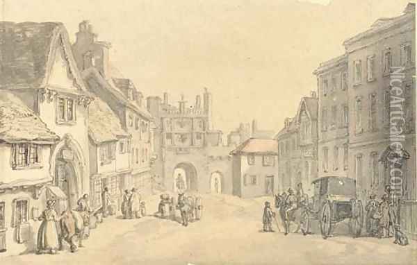 High street in a country town Oil Painting - Thomas Rowlandson