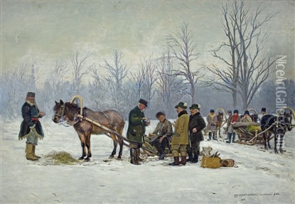 A Hunting Scene Oil Painting - Stanislaw Maslowski