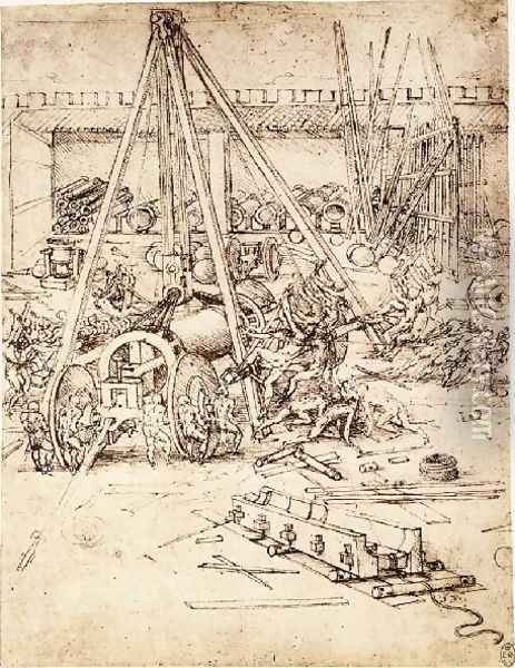 Cannon Foundry Oil Painting - Leonardo Da Vinci