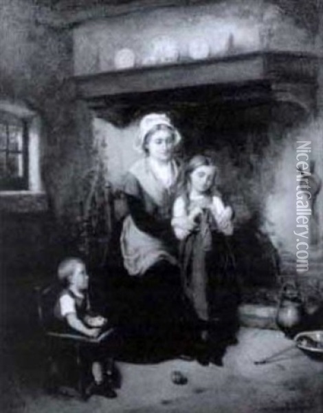 Interior Scene With Woman And Children Oil Painting - Leon Emile Caille