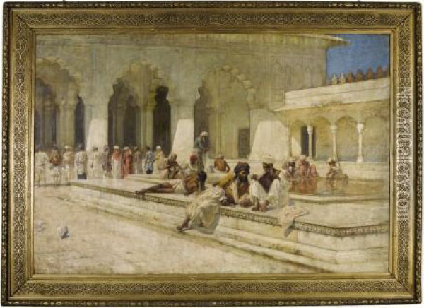 The Hour Of Prayer At Muti-mushid (pearl Mosque), Agra Oil Painting - Edwin Lord Weeks