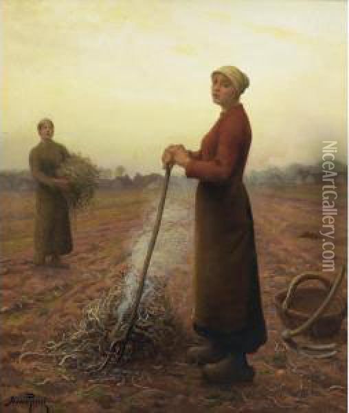 Peasant Girls In The Fields Oil Painting - Aime Perret