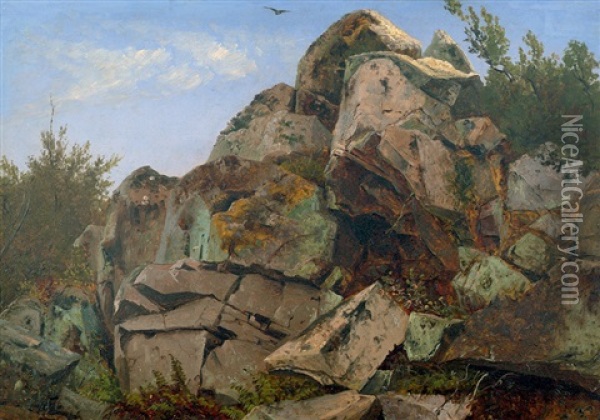 Felsstudie Von Bornholm Oil Painting - Anton Edvard Kjeldrup