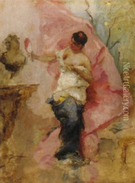 Junge Dame Mit Spiegel Oil Painting - Emile Auguste Pinchart