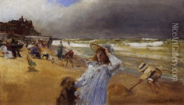 On The Beach, Broadstairs, Kent Oil Painting - Robert Ponsonby Staples