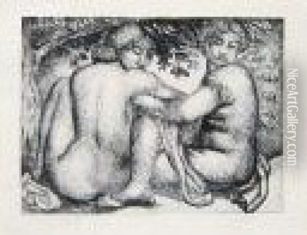 Deux Femmes Assises Sous Les Feuillages, 1928-1929 Oil Painting - Aristide Maillol