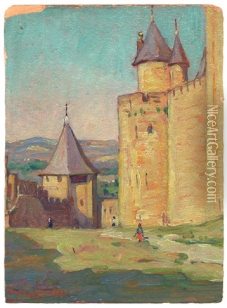 Ansicht Von Carcassonne Mit Dem Tour Du Moulin Du Midi Oil Painting - Dixie Selden