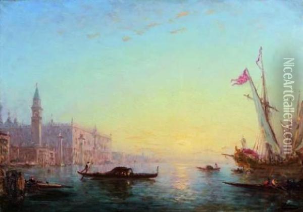 Venise - Gondoles Et Fregate Oil Painting - Felix Ziem