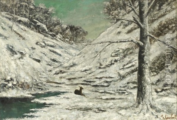 Biche Dans La Neige, 1875-1876 Oil Painting - Gustave Courbet