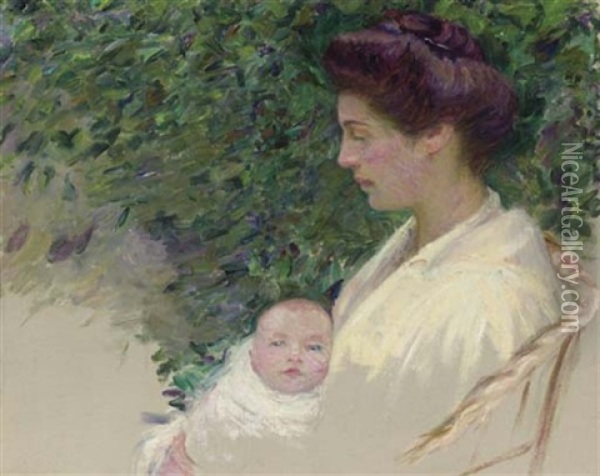 Mother And Baby - Alice Grew And Anita Oil Painting - Lilla Cabot Perry