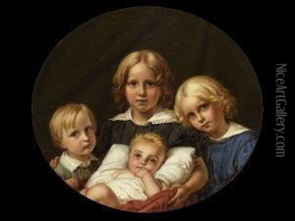 Die Vier Kinder Des Kunstlers:
 Oscar, Alfred, Reinhold Und Hellmuth. Oil Painting - Karl Joseph Begas