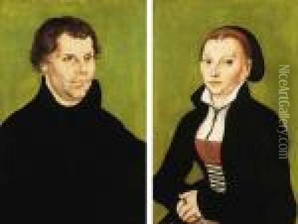 Portrait Of Martin Luther And Katharina Von Bora Oil Painting - Lucas The Elder Cranach
