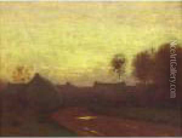 The Twilight Hour (edge Of The Village) Oil Painting - Bruce Crane