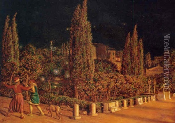 The Grand Piazza At Athens, With The Two Bronze Statues Known As The Runners, Of The Time Of Pericles Oil Painting - William Holman Hunt