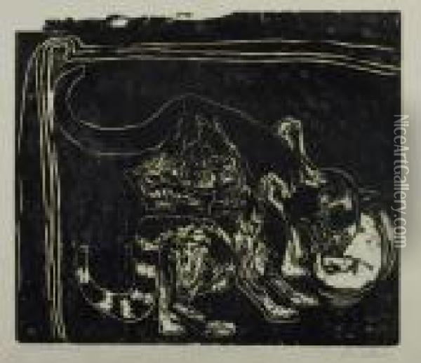 Trinkende Katzen Oil Painting - Ernst Ludwig Kirchner