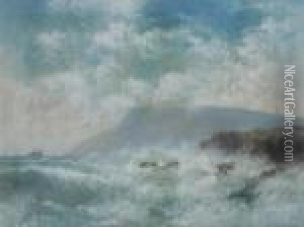 High Surf Along Rocky Coast Oil Painting - Walter Simmons Hunt