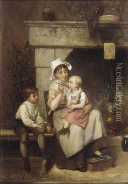 Toddler's Teatime Oil Painting - Leon Caille