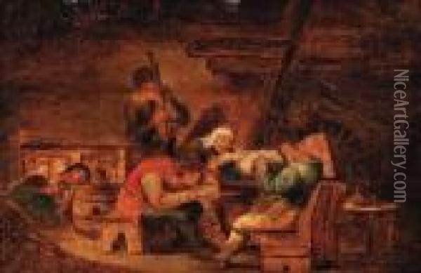 Peasants Making Music In A Cottage Oil Painting - Cornelis Dusart