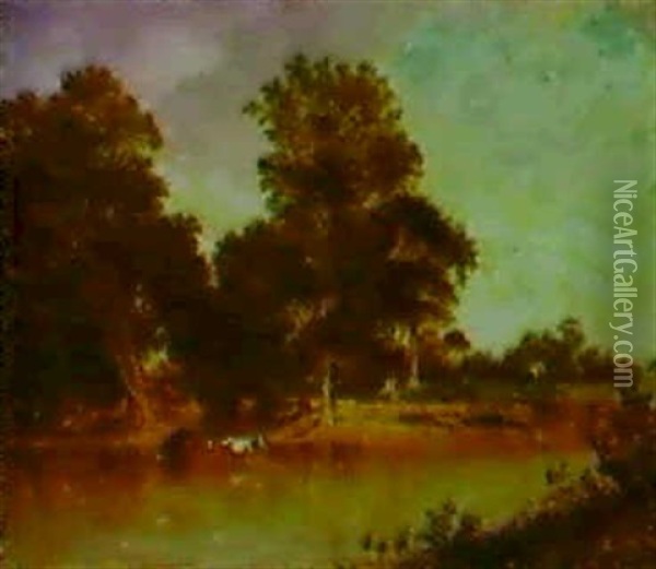 Scene From The Island At Geneseo, New York Oil Painting - David Johnson