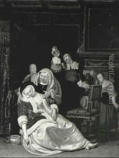 Doctor Taking A Lady's Water Oil Painting - Willem van Mieris