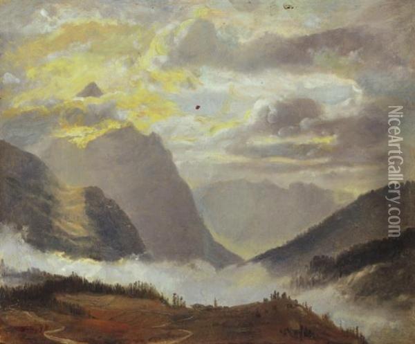 Mountain Peak Oil Painting - Karoly Telepy