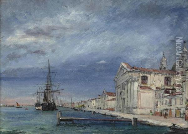 View Of The Chiesa Dei Gesuati, The Zattere, Venice Oil Painting - Andrew W. Warren