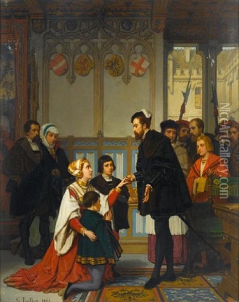 Philippine Welser Seeking Mercy From Ferdinand I, Holy Roman Emperor Oil Painting - Wilhelm (Guillaume) Koller